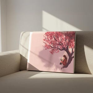 Cherry Blossom Tree Girl Canvas Print: Whimsical Pink Wall Art