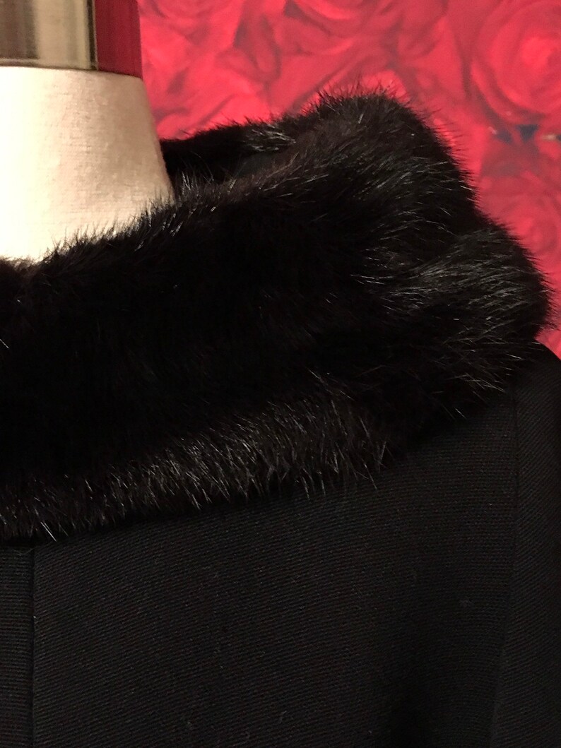 Vintage 50s Black Wool and Mink Swing Coat