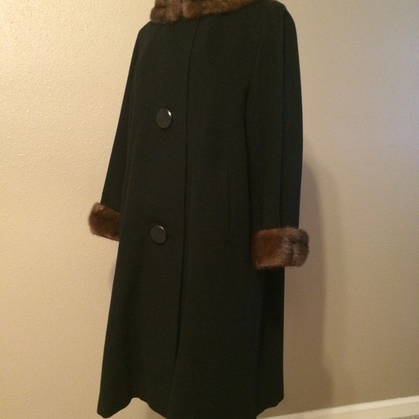 Vintage 50s Black Cashmere and Mink Swing Coat S/M