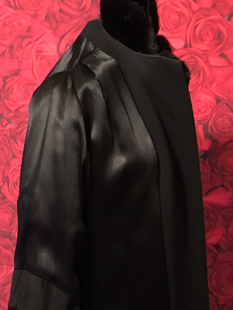Vintage 50s Black Wool and Mink Swing Coat