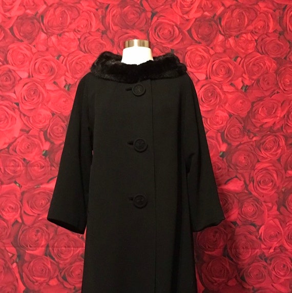 Vintage 50s Black Wool and Mink Swing Coat
