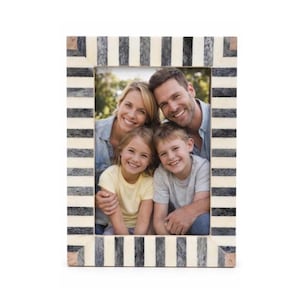 Handmade Bone Inlay Photo Frame – Grey & White Striped, 4x6 Picture
