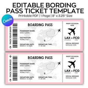 Editable Boarding Pass Template, Printable Plane Ticket, Printable Personalized Airline Ticket, Canva Boarding Pass, Surprise Trip Ticket