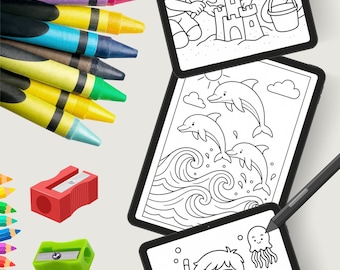 Summer Coloring Book for Kids – 16 Fun Pages – Printable PDF – Beach, Ocean, Sea Life – Instant Download