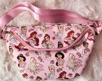 Princess Pink Disney Inspired Fanny Pack, Cute Pastel Waist Bag, Theme Park Outfit, Disney Bum Bag