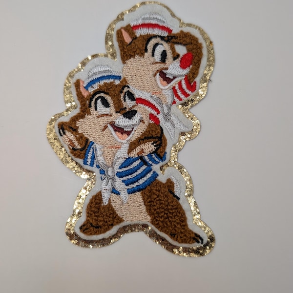 Parche bordado de Chip y Dale de Disney Cruise, parche de chenilla, parche de crucero, parche de marinero, parche termoadhesivo