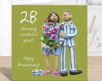 28th anniversary card (orchid anniversary) - designed by Erica Sturla - 15cm square and blank inside, made in the UK
