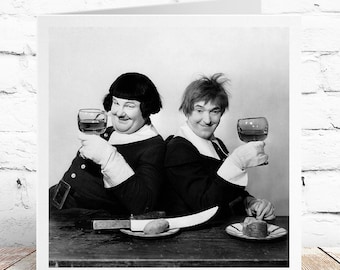 Funny Laurel and Hardy Card - Vintage Black and White Photography - Comedy Card - All Occasion UK