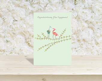 Blue heron engagement card -  designed by Eloise Hall - 15.7 x 11cm and blank inside, made in the UK