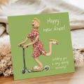 Funny female happy new knee card to send get well wishes - designed by Erica Sturla - 15cm square and blank inside, made in the UK