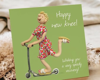 Funny Knee Replacement Card - Happy New Knee - Polymer Clay Art by Erica Sturla - Get Well Card UK
