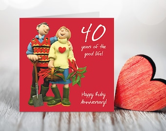 Ruby chard 40th anniversary card (ruby anniversary) - designed by Erica Sturla - 15cm square and blank inside, made in the UK