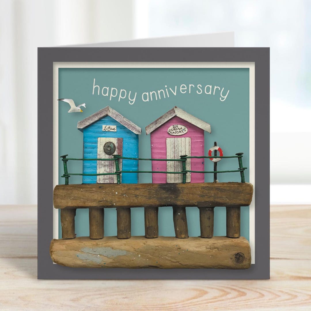 Seaside Themed Beach Hut Anniversary Card for a Couple - Designed by ...