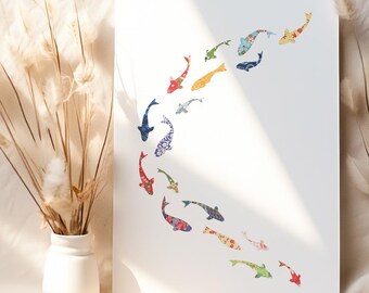 Koi carp swirl greeting card -  designed by Eloise Hall - 15.7 x 11cm and blank inside, made in the UK