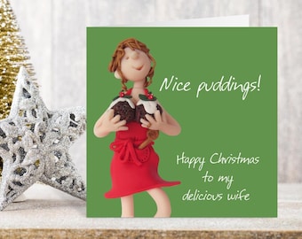 Funny Christmas Card for Wife: Polymer Clay Design