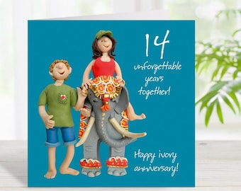 14th anniversary card (ivory anniversary card) - designed by Erica Sturla - 15cm square and blank inside, made in the UK