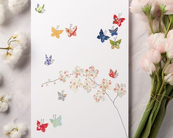 Butterflies & orchids greeting card -  designed by Eloise Hall - 15.7 x 11cm and blank inside, made in the UK