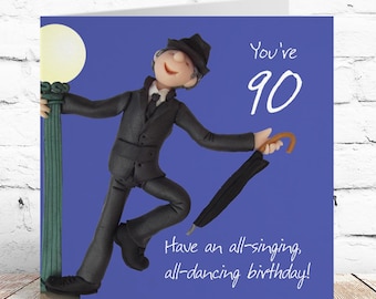 90th birthday card for him - designed by Erica Sturla - 15cm square and blank inside, made in the UK