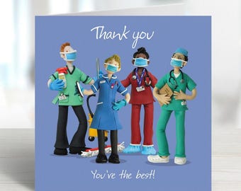Thank You Card for Nurses and Doctors - NHS Hospital Staff Card - Polymer Clay Art by Erica Sturla UK