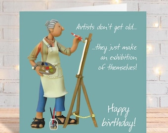 Female artist birthday card for her - designed by Erica Sturla - 15cm square and blank inside, made in the UK