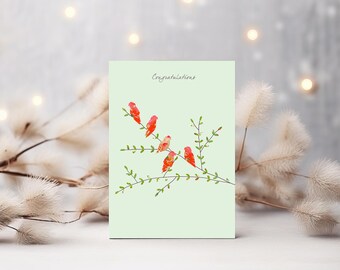 Lovebirds congratulations -  designed by Eloise Hall - 15.7 x 11cm and blank inside, made in the UK