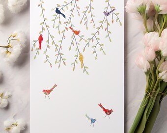 Birds in the tree greeting card -  designed by Eloise Hall - 15.7 x 11cm and blank inside, made in the UK