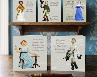 Jane Austen Birthday Card Pack - 5 Cards - Polymer Clay Art by Erica Sturla - Literary Birthday Gift UK