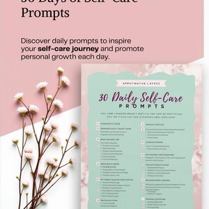 30 Daily Self-Care Journal Prompts – Printable PDF | Mindfulness, Therapy, Reflection Tracker Pages
