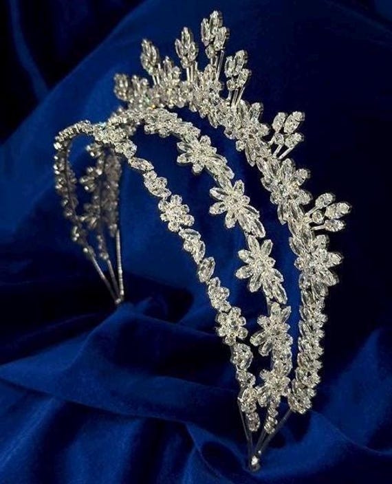 Double Layer Crystal Bridal Tiara: Princess Wedding Crown - Etsy display picture 2