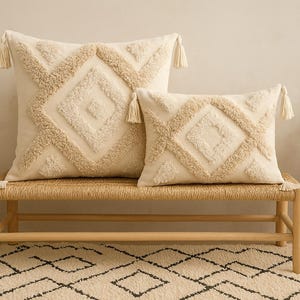Housse de Coussin Bohème Marocain en Coton et Poliéster – Decoración Salón, Chambre, Canapé – Style Ethnique Chic con Pompones