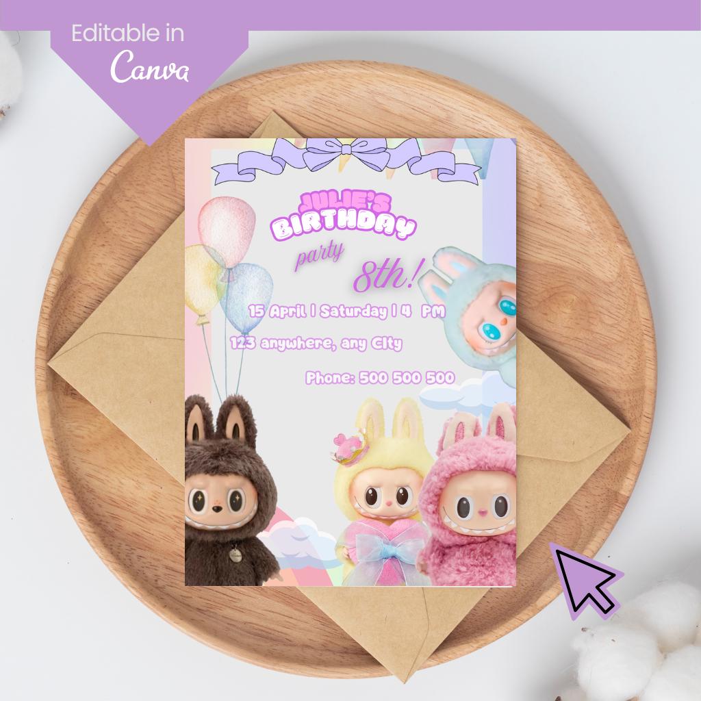 Labubu Invites Editable Labubu Invitation Canva Template – Cute Birthday or Baby ...