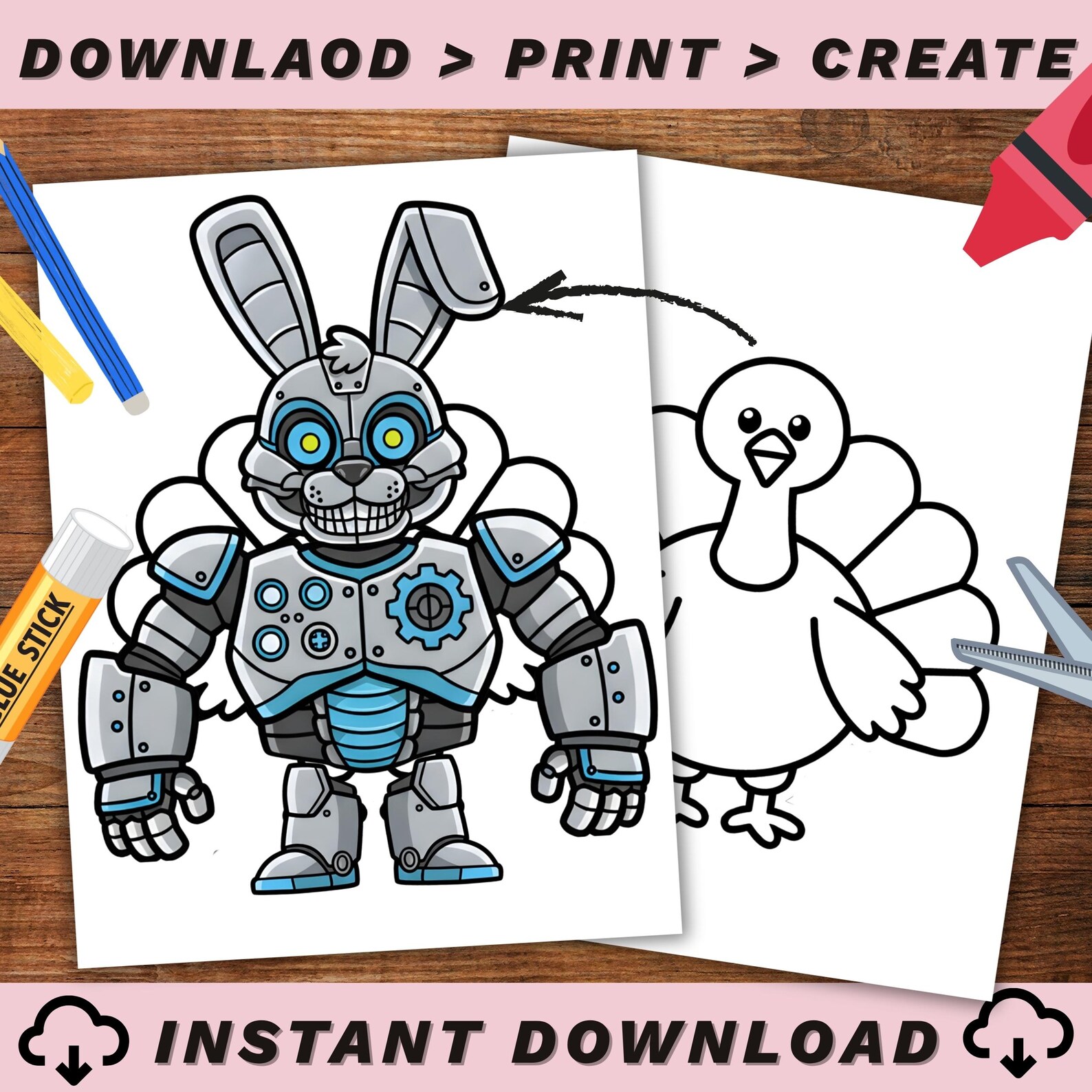 Robot Bunny Turkey Disguise Printable, Thanksgiving Kids Craft, Cut ...
