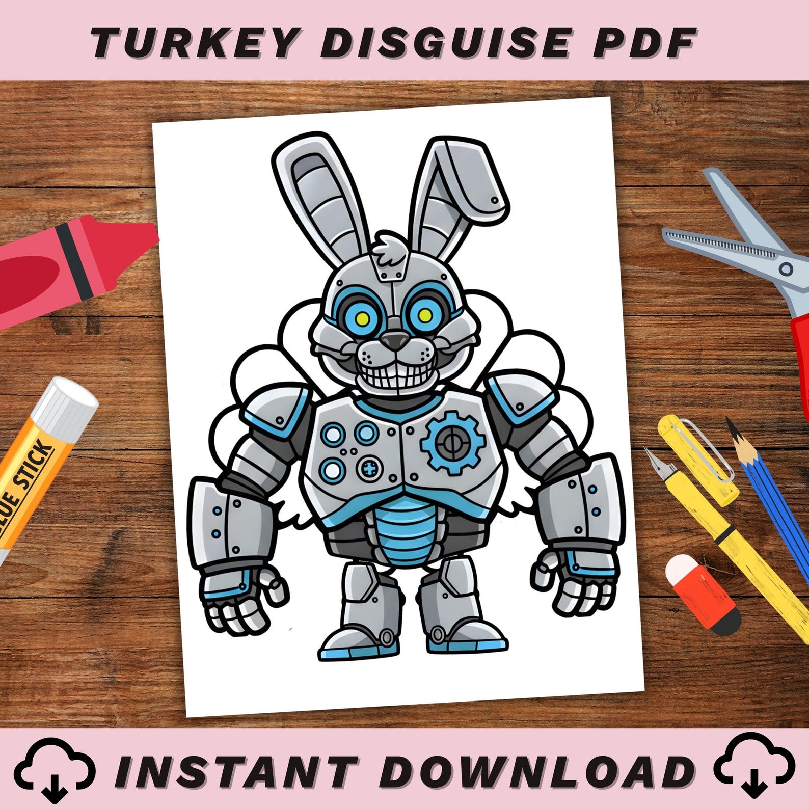 Robot Bunny Turkey Disguise Printable, Thanksgiving Kids Craft, Cut ...