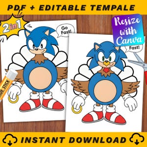 May include: Two printable templates featuring a blue cartoon character with a turkey body, red and white shoes, and a gold ring. The text "Go Fast!" is in a speech bubble. The words "PDF + EDITABLE TEMPLATE" and "INSTANT DOWNLOAD" are also visible.