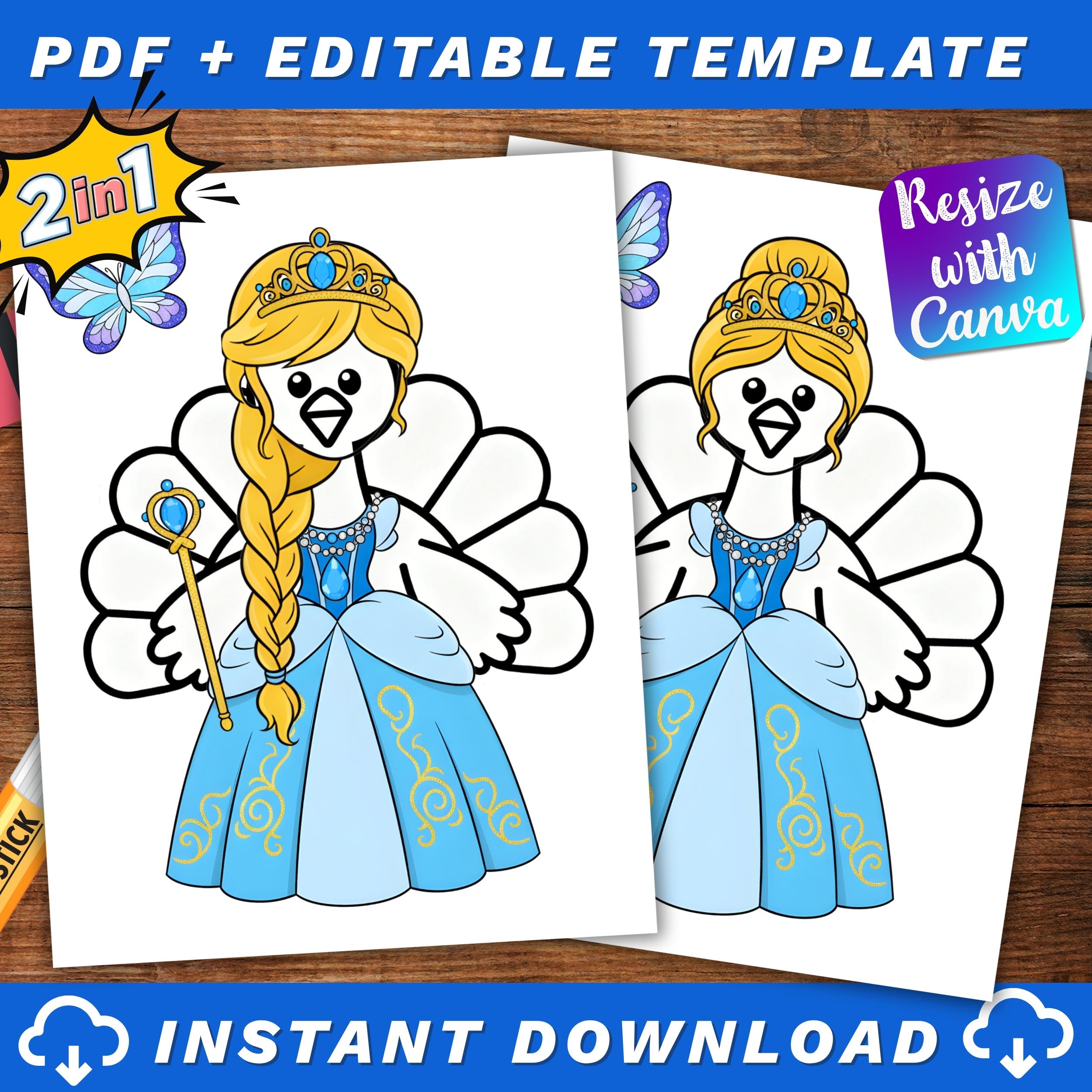 Princess Turkey Disguise Craft, Blue Dress Thanksgiving Activity,…