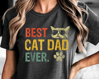 Cat Dad Ever Graphic Tee, Retro Style Father's Day Gift