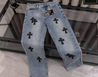 Jean ample streetwear | Pantalon gothique grunge | Hommes Femmes Mode unisexe | Denim tendance effet vieilli
