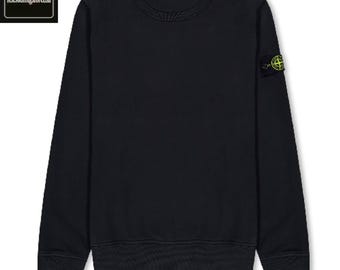 Stone Island-stil tröja för män lyxig minimalistisk rund hals tröja i bomull