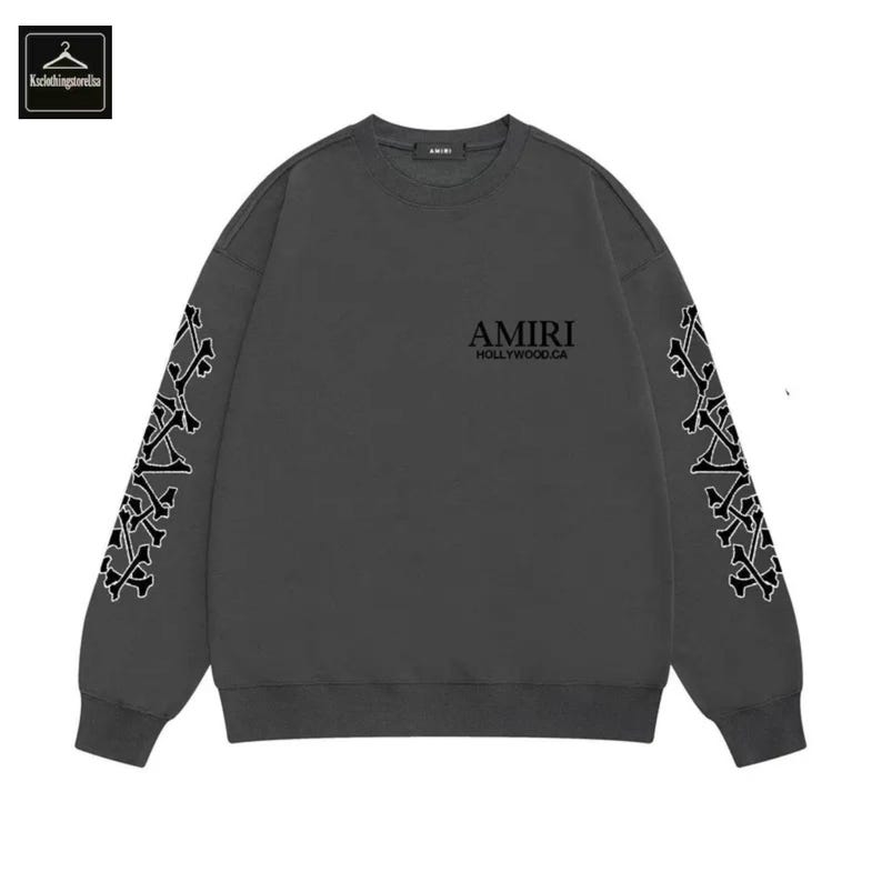Amiri-inspirerad tröja herr kvinnor streetwear rund hals döskalleärm unisex modetröja Color 2
