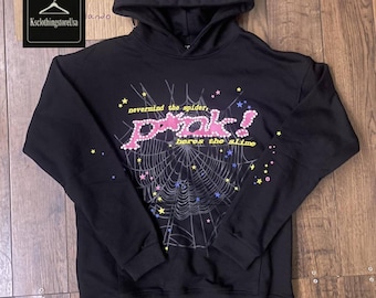 Schwarzer Netz-Hoodie mit Sternakzenten - Unisex-Streetwear-Pullover