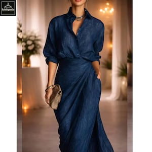 Elegantes Marine Blau Maxi Kleid Frauen Abendkleid Chic Party Kleider Hochzeitsgast Outfit