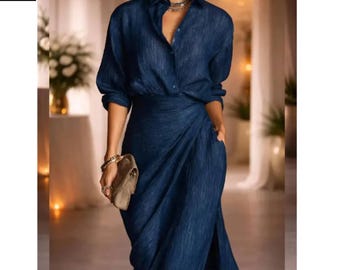 Elegant Marinblå Maxiklänning Dam Aftonklänning Chic Festklänning Bröllopsgäst Outfit