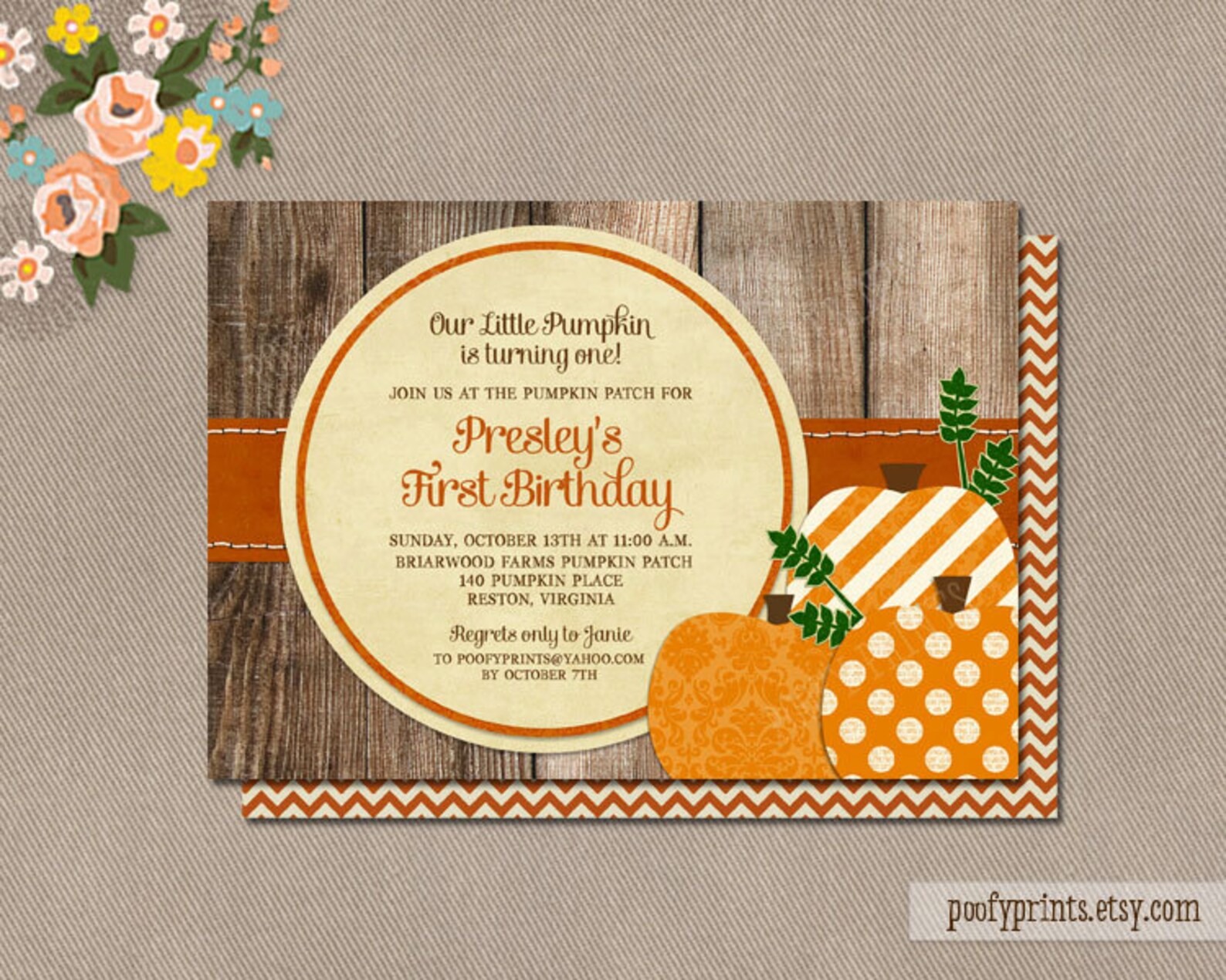 Pumpkin Patch Birthday Party Invitations Printable Rustic - Etsy