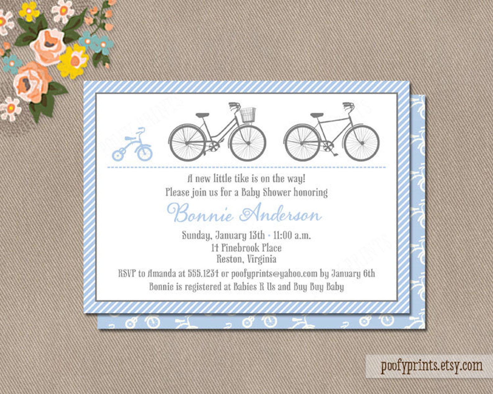 Tricycle Bicycle Baby Boy Shower Invitations DIY Printable Etsy