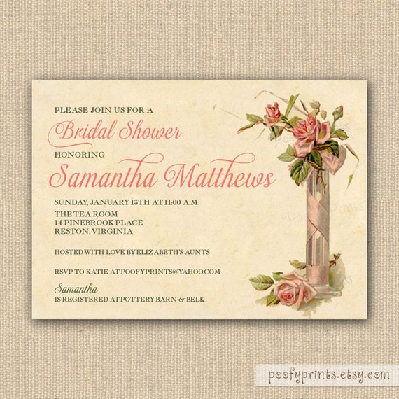 Items similar to Vintage Rose Bridal Shower Invitations Printable