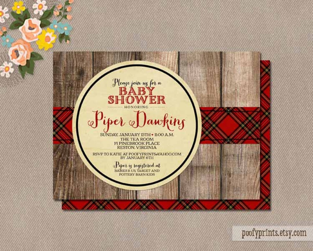 Red Plaid Baby Shower Invitation / Printable Fall Plaid Bridal Etsy