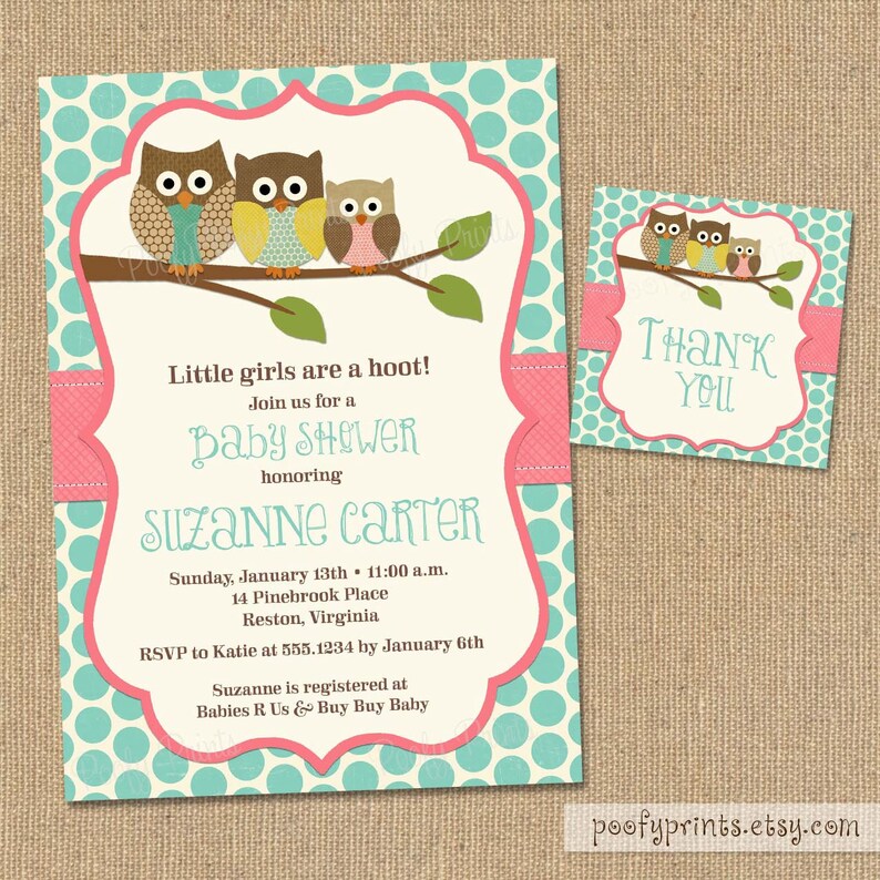 Owl Baby Shower Invitations Diy Printable Baby Girl Shower Etsy
