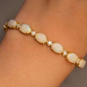 14K Yellow Gold Ethiopian Opal & Diamond Bracelet - 7 Inch