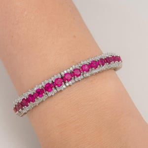 Ruby and Diamond Tennis Bracelet: 14kt White Gold, 13.81 CT Rubies