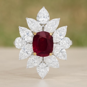 Vivid 8.31CT Ruby and Diamond 18K White Gold Cocktail Ring